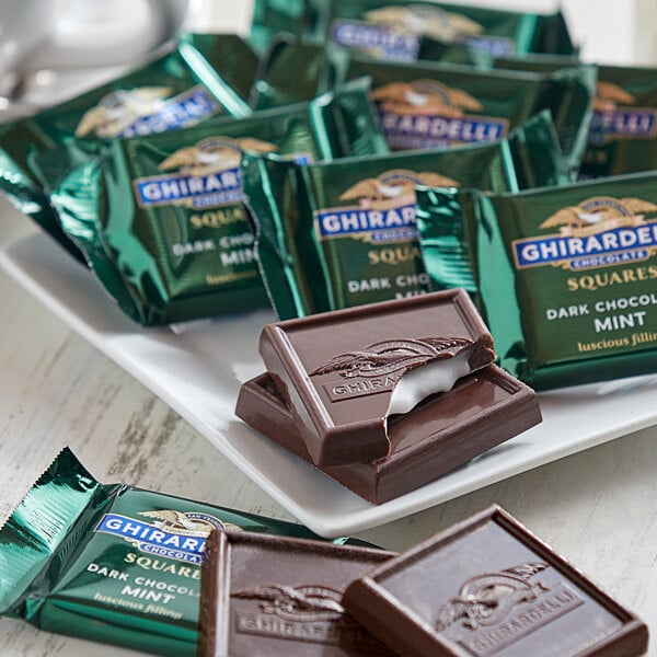 Ghirardelli Individually Wrapped Dark Chocolate Mint Squares - 430/Case