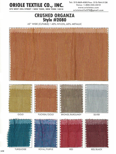 Crushed Organza Metallic Fabric - Bronze Burgundy, 40% Nylon 60% Metallic, 54" Width (1 Yard)