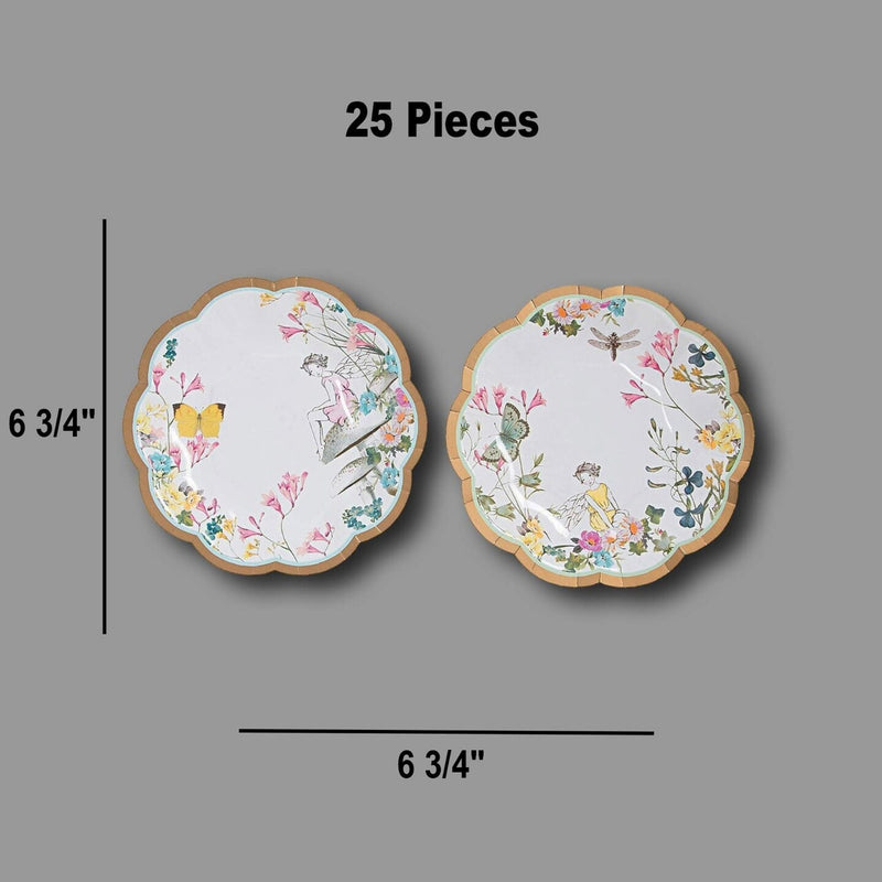 12 Count Truly Fairy Scalloped Paper Dessert Plates Assorted Designs 6 3/4 Inch