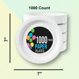 1000 Count White Disposable Paper Plates Bulk Party Plates 7"