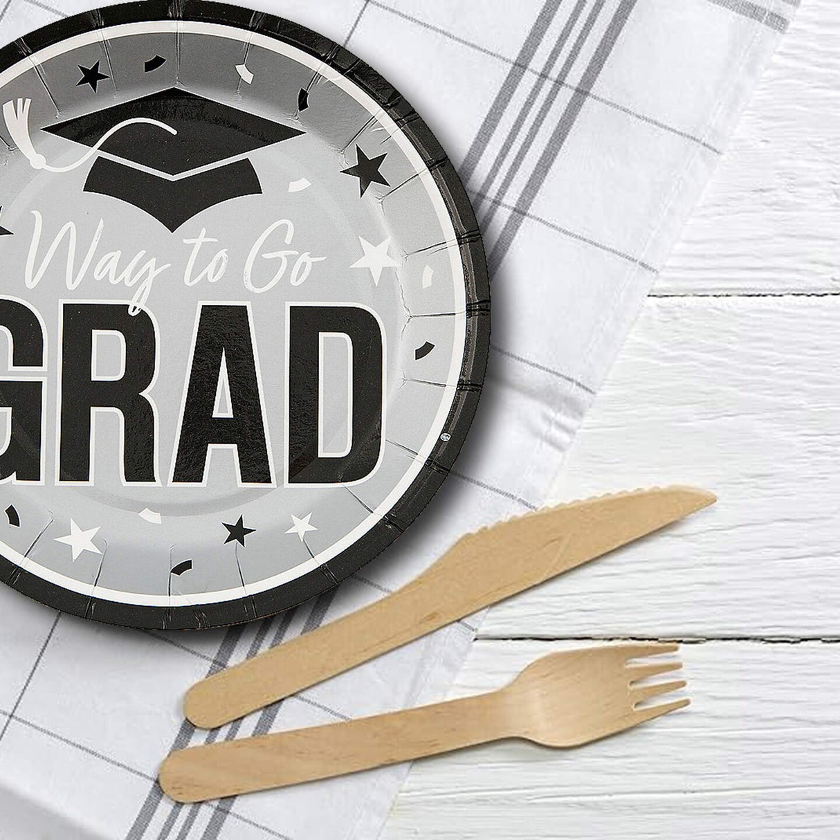25 Count Silver Way to Go Grad Paper Dessert Plates Grad Supplies 7 1/4 Inch