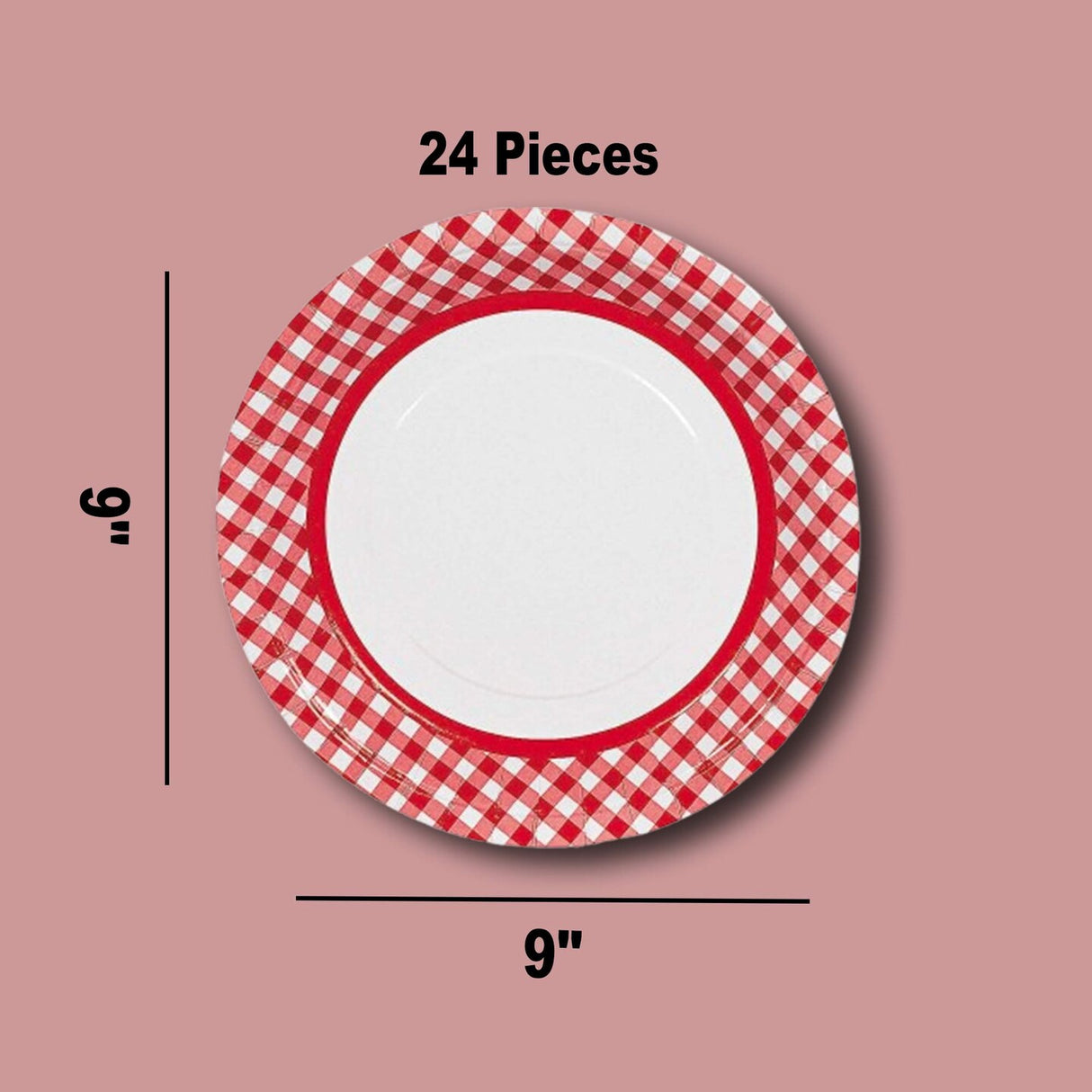 Red Gingham Paper Dinner Plates 24 Count Classic Picnic Party Plates 9 Inch