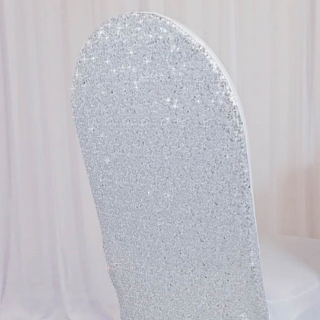 1 Funda de Silla de Banquete de Spandex con Lentejuelas Platino o Plata Clara Estiramiento Decoración Elegante