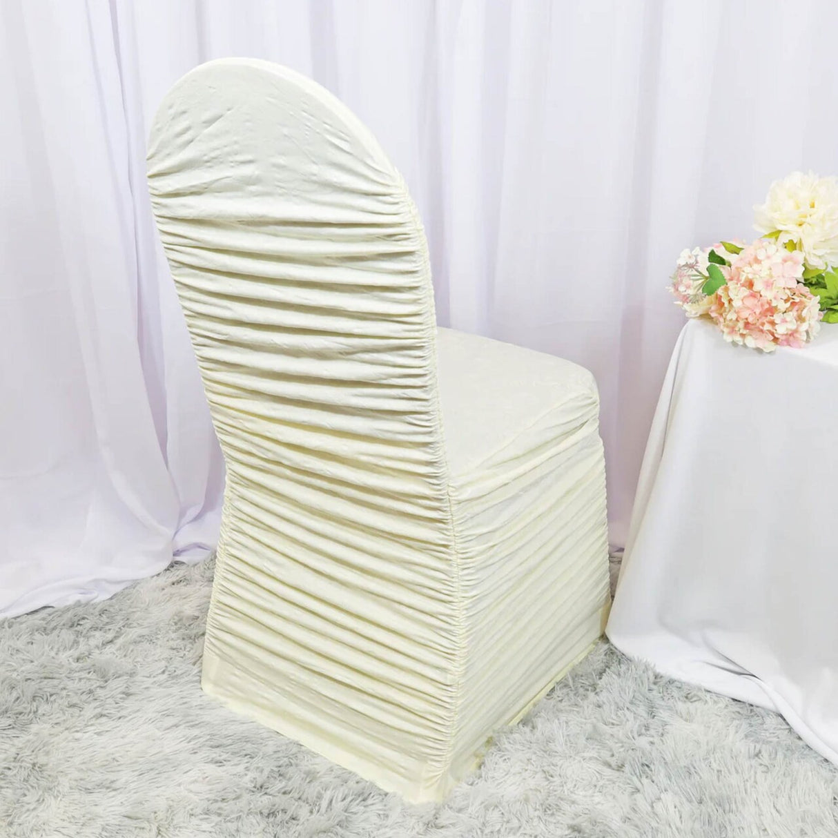 1 Piece Classic Rouge Embossed Spandex Chair Slipcover Ivory