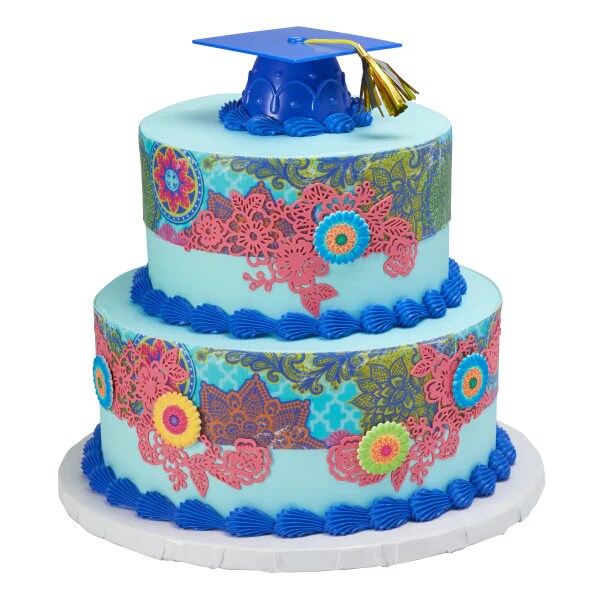 Graduation Blue Grad Cap with Tassels Layon Cake