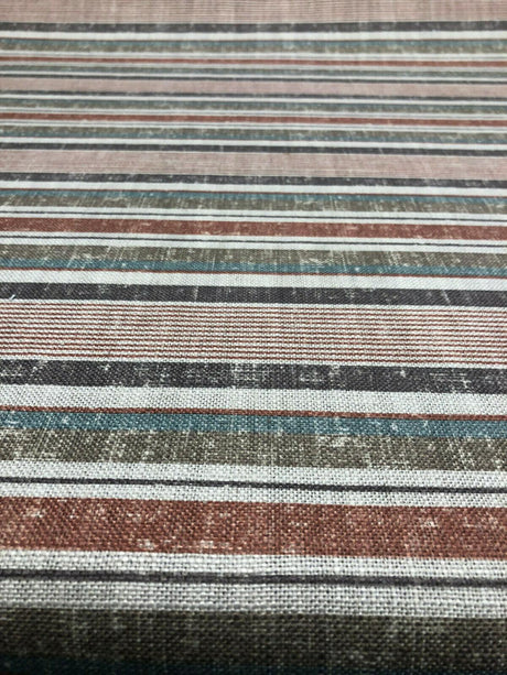 Fabricut Sassi Patina Polyester Fabric - Beige Rust Light Teal Antique Gold Nautical Stripe, 56" Width, 3.5" Vertical Repeat (1 Yard)