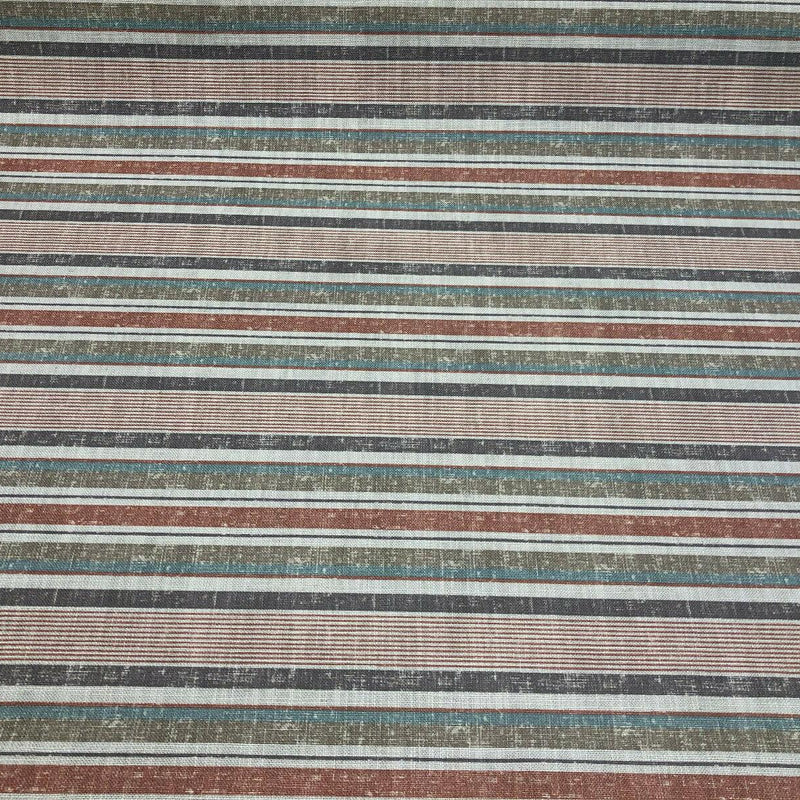 Fabricut Sassi Patina Polyester Fabric - Beige Rust Light Teal Antique Gold Nautical Stripe, 56" Width, 3.5" Vertical Repeat (1 Yard)