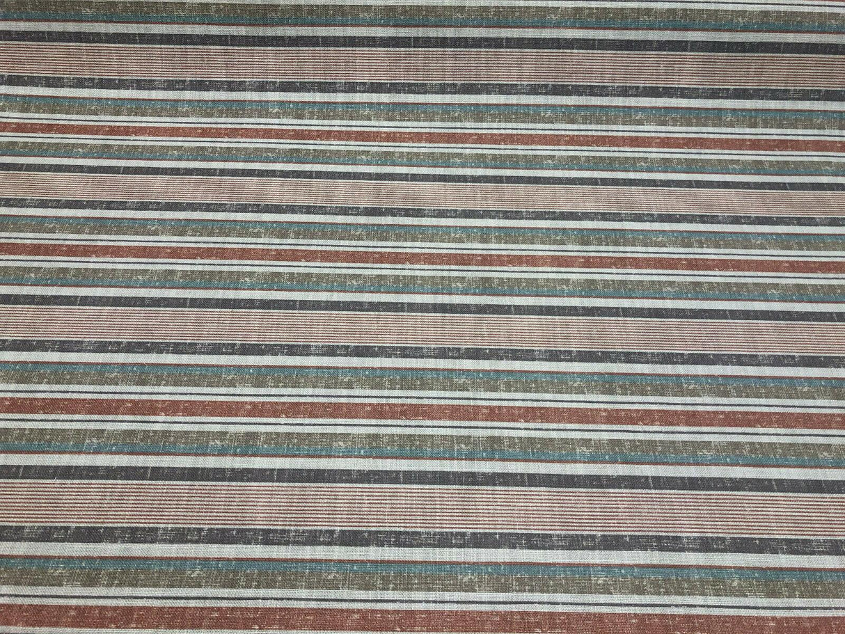 Fabricut Sassi Patina Polyester Fabric - Beige Rust Light Teal Antique Gold Nautical Stripe, 56" Width, 3.5" Vertical Repeat (1 Yard)