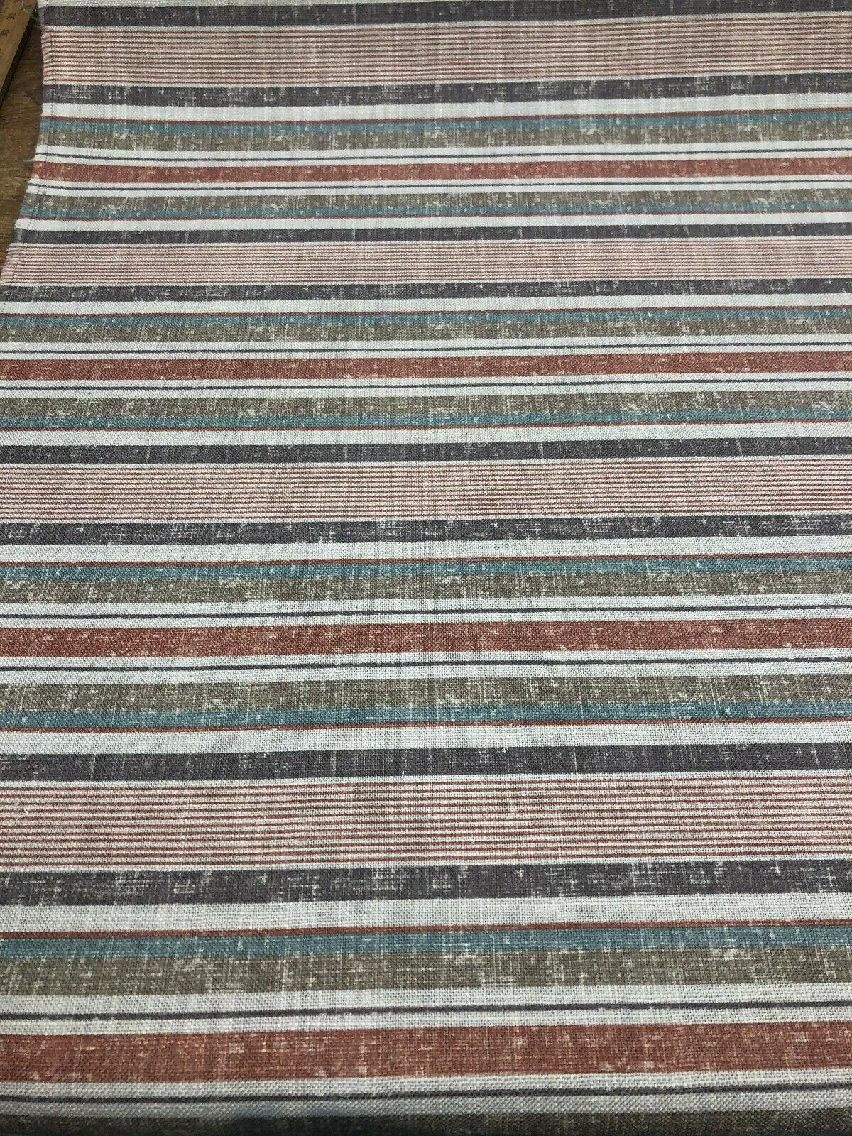 Fabricut Sassi Patina Polyester Fabric - Beige Rust Light Teal Antique Gold Nautical Stripe, 56" Width, 3.5" Vertical Repeat (1 Yard)
