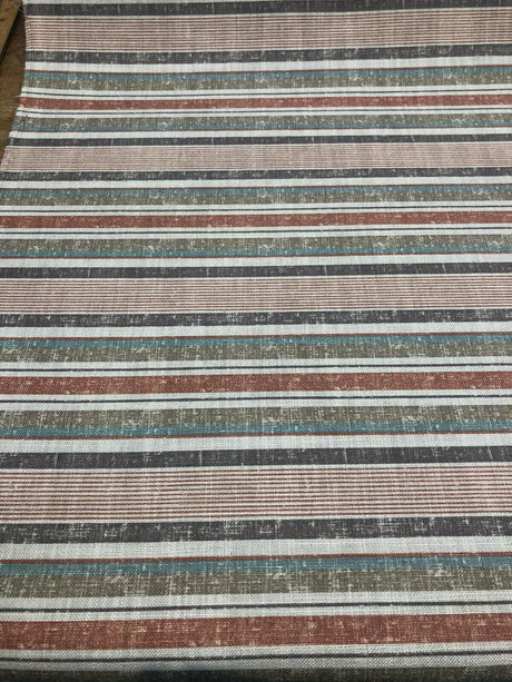 Fabricut Sassi Patina Polyester Fabric - Beige Rust Light Teal Antique Gold Nautical Stripe, 56" Width, 3.5" Vertical Repeat (1 Yard)