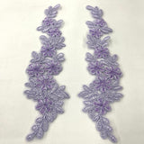 1 Pair 9.5" x 2" Each Side Beaded & Corded Floral Lace Applique Embroidered on 100% Polyester Net Mesh