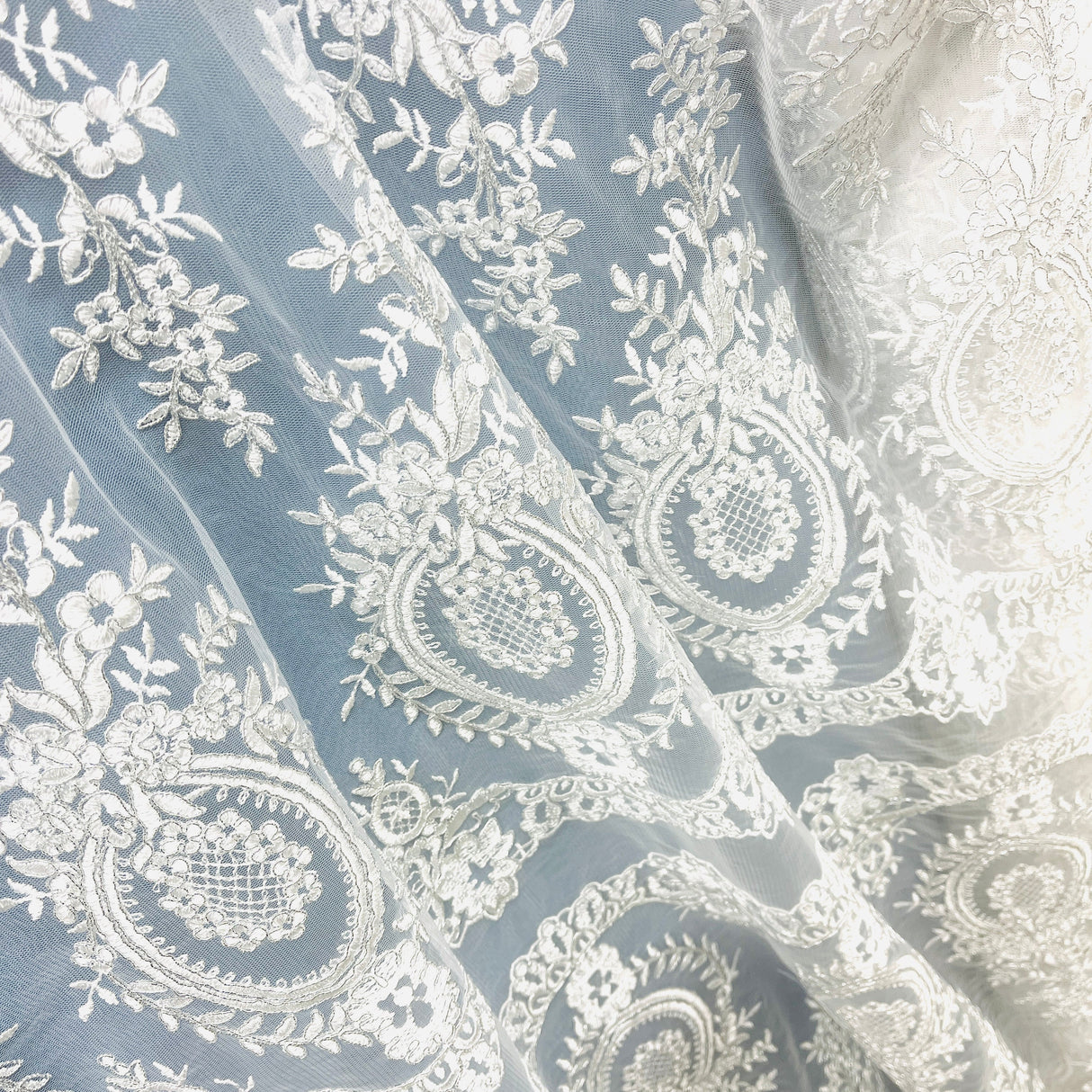 Corded Bridal Lace Fabric 100% Polyester Net Mesh 48" Wide