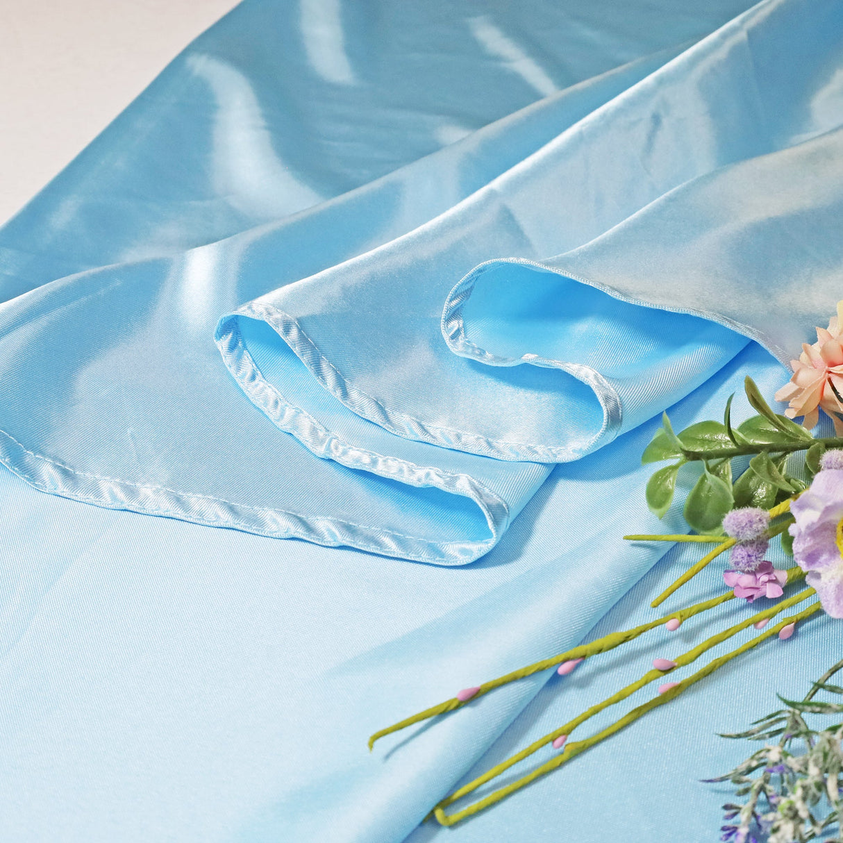 Round Satin Tablecloth 132" Baby Blue