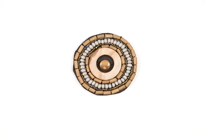 Wooden Bead Patch Round Ethnic 2.50"