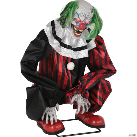 RADYAN Animated Crouching Clown Halloween Prop with Infra-Red Motion Sensor shown in a clear product image