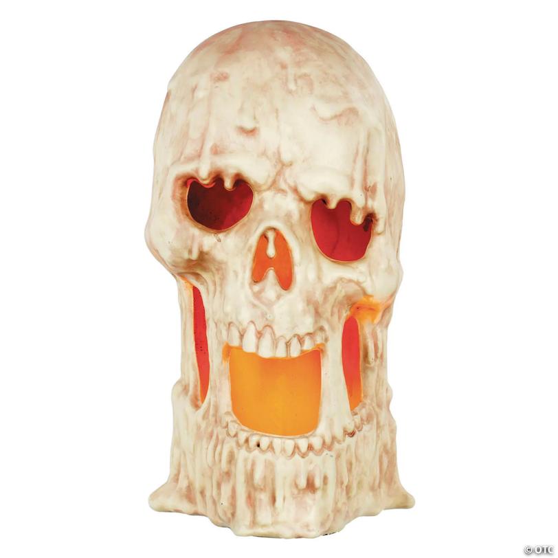20" x 10 3/4" Light-Up Flaming Large Plastic Skull Halloween Tabletop Decoration