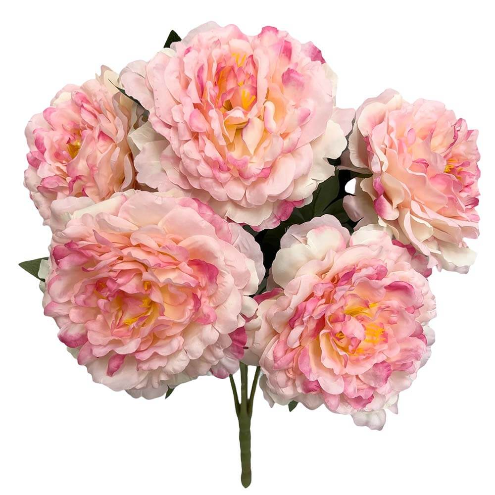 Silk Flowers Peony Bush Pink & Cream
