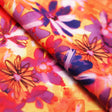 Crazy Daisy Polyester Spandex Fabric - Pink-Orange, Blue-Green Floral Print, 58-60" Width (1 Yard)