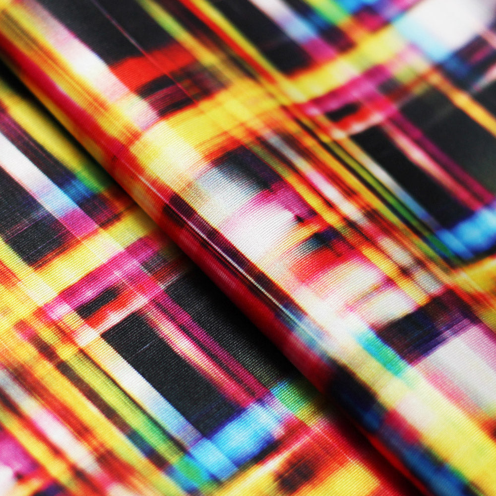 Optic Plaid Multi Polyester Spandex Fabric - Multicolor Plaid, 58/60" Width (1 Yard)