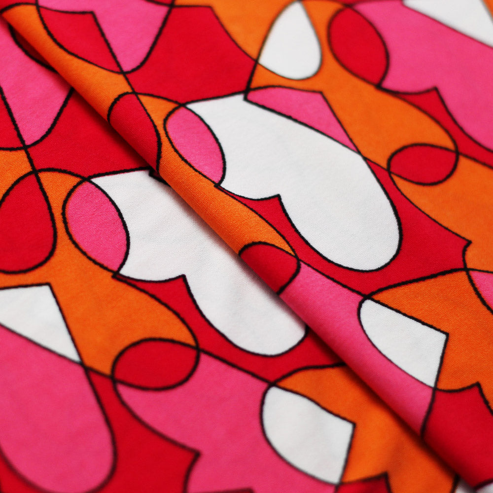 Cool Hearts Polyester Spandex Fabric - Heart Print, Blue Or Orange Pink, 58-60" Width (1 Yard)