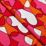 Cool Hearts Polyester Spandex Fabric - Heart Print, Blue Or Orange Pink, 58-60" Width (1 Yard)