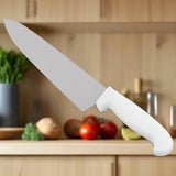 Chef Knife with White Handle, Serrated OR Straight Edge, Choose from 4 Sizes
