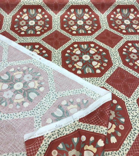 Wellman Decorative Lillian August Vintage Cotton Fabric - Red Floral Box, 57" Width, 9" Horizontal Repeat, 9" Vertical Repeat (1 Yard)