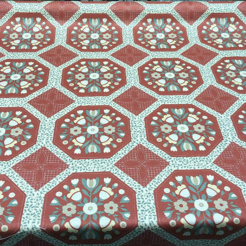 Wellman Decorative Lillian August Vintage Cotton Fabric - Red Floral Box, 57" Width, 9" Horizontal Repeat, 9" Vertical Repeat (1 Yard)