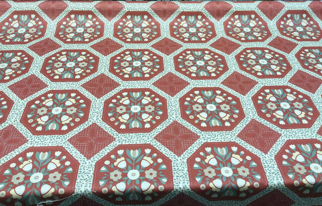 Wellman Decorative Lillian August Vintage Cotton Fabric - Red Floral Box, 57" Width, 9" Horizontal Repeat, 9" Vertical Repeat (1 Yard)