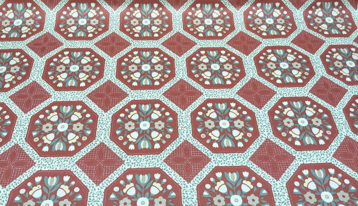 Wellman Decorative Lillian August Vintage Cotton Fabric - Red Floral Box, 57" Width, 9" Horizontal Repeat, 9" Vertical Repeat (1 Yard)