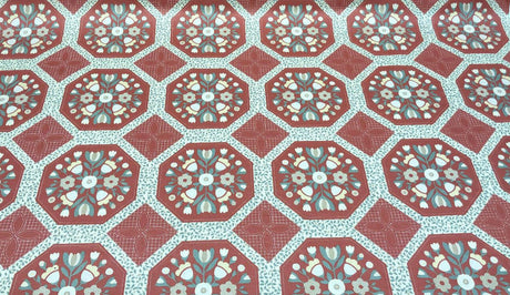 Wellman Decorative Lillian August Vintage Cotton Fabric - Red Floral Box, 57" Width, 9" Horizontal Repeat, 9" Vertical Repeat (1 Yard)