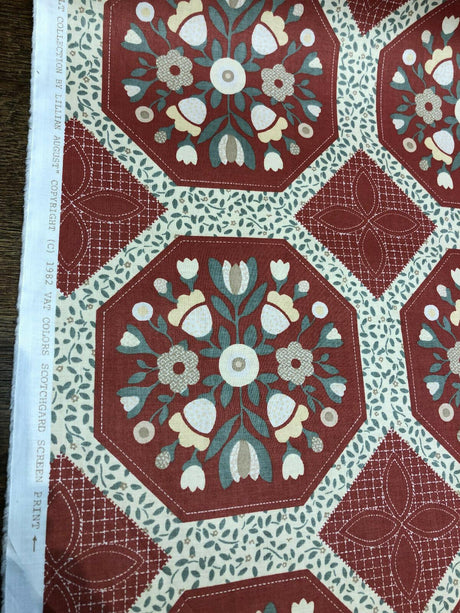 Wellman Decorative Lillian August Vintage Cotton Fabric - Red Floral Box, 57" Width, 9" Horizontal Repeat, 9" Vertical Repeat (1 Yard)