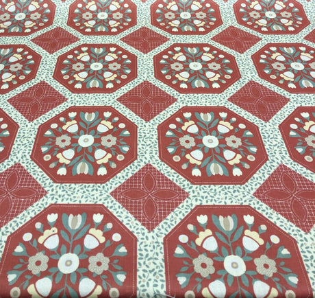 Wellman Decorative Lillian August Vintage Cotton Fabric - Red Floral Box, 57" Width, 9" Horizontal Repeat, 9" Vertical Repeat (1 Yard)