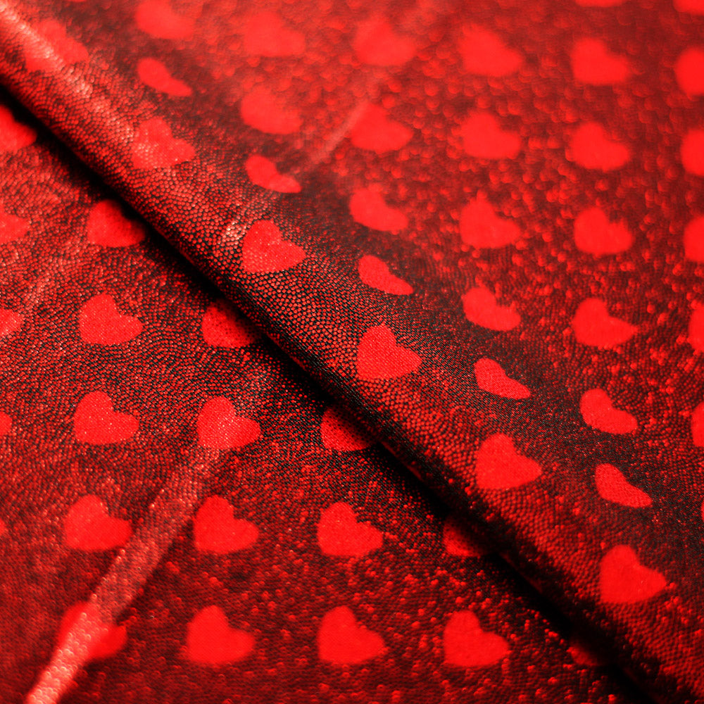 Candy Hearts Polyester Spandex Fabric - Small Red Hearts Print, 58/60" Width (1 Yard)