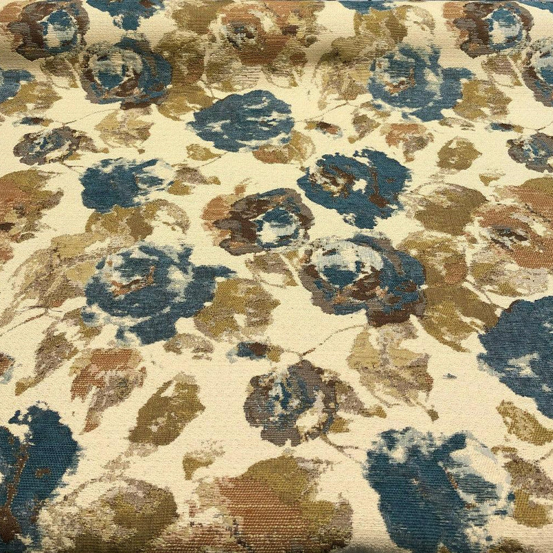 Water Floral Tapestry Upholstery Fabric - Teal Gold Light Browns, 56" Width (1 Yard)