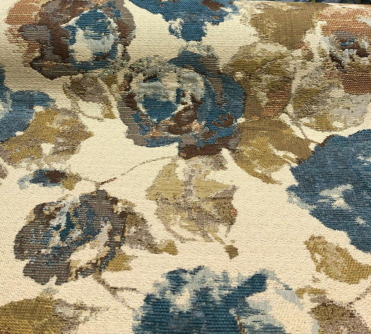 Water Floral Tapestry Upholstery Fabric - Teal Gold Light Browns, 56" Width (1 Yard)