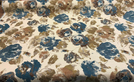 Water Floral Tapestry Upholstery Fabric - Teal Gold Light Browns, 56" Width (1 Yard)