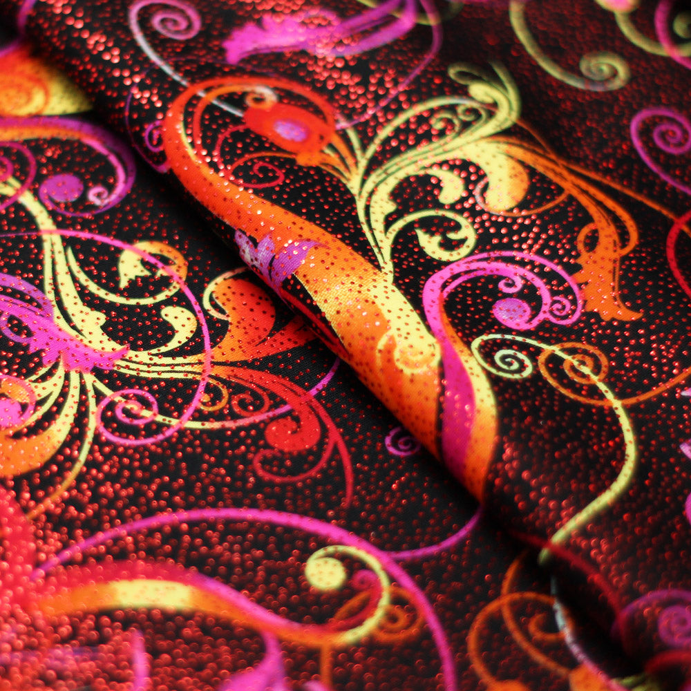 Flourish Fantasy Nylon Spandex Fabric - Multi-Color Floral Print, 58/60" Width (1 Yard)