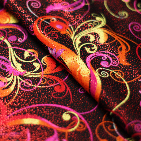 Flourish Fantasy Nylon Spandex Fabric - Multi-Color Floral Print, 58/60" Width (1 Yard)