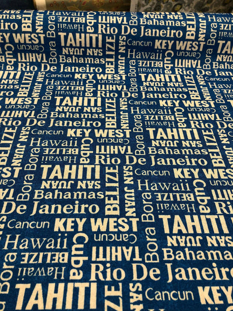 Waverly Sun N Shade Sea La Vie Bahamas Navy 100 Percent Polyester Outdoor Fabric - Navy/White Horizontal Repeat 6.75", Vertical Repeat 6.75", 54" Width (1 Yard)