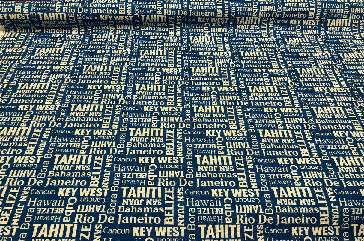 Waverly Sun N Shade Sea La Vie Bahamas Navy 100 Percent Polyester Outdoor Fabric - Navy/White Horizontal Repeat 6.75", Vertical Repeat 6.75", 54" Width (1 Yard)