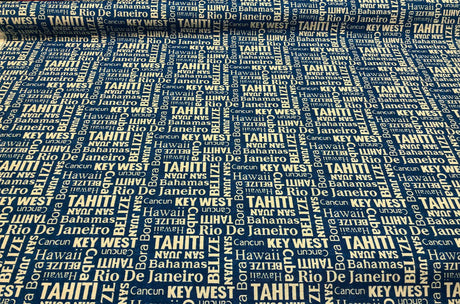 Waverly Sun N Shade Sea La Vie Bahamas Navy 100 Percent Polyester Outdoor Fabric - Navy/White Horizontal Repeat 6.75", Vertical Repeat 6.75", 54" Width (1 Yard)