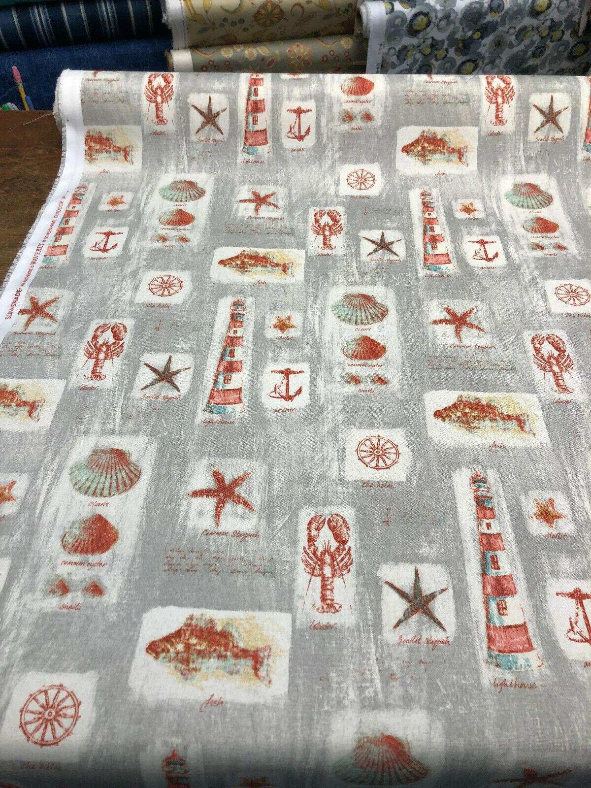 Waverly Sun N Shade Beach Comber Gray Sandcastle Polyester Fabric - Gray, Beige, Burnt Orange, Tan, Aqua, 54" Width (1 Yard)