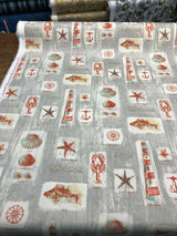 Waverly Sun N Shade Beach Comber Gray Sandcastle Polyester Fabric - Gray, Beige, Burnt Orange, Tan, Aqua, 54" Width (1 Yard)