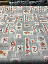 Waverly Sun N Shade Beach Comber Gray Sandcastle Polyester Fabric - Gray, Beige, Burnt Orange, Tan, Aqua, 54" Width (1 Yard)