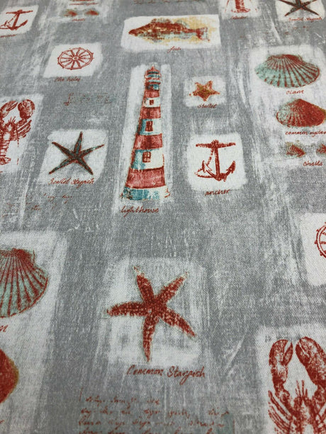 Waverly Sun N Shade Beach Comber Gray Sandcastle Polyester Fabric - Gray, Beige, Burnt Orange, Tan, Aqua, 54" Width (1 Yard)