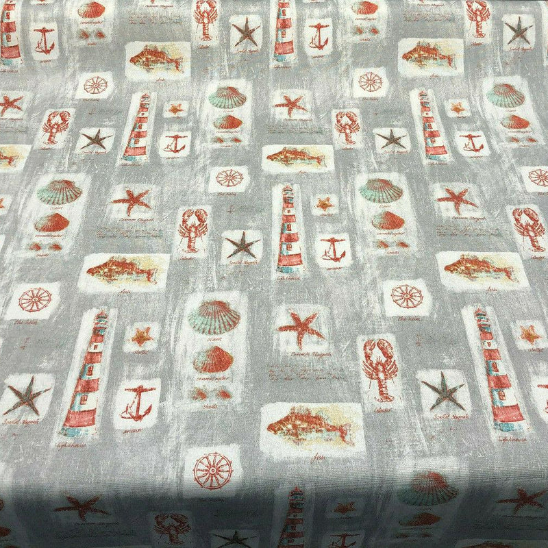 Waverly Sun N Shade Beach Comber Gray Sandcastle Polyester Fabric - Gray, Beige, Burnt Orange, Tan, Aqua, 54" Width (1 Yard)