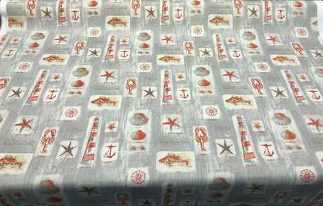 Waverly Sun N Shade Beach Comber Gray Sandcastle Polyester Fabric - Gray, Beige, Burnt Orange, Tan, Aqua, 54" Width (1 Yard)