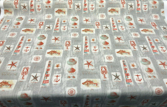 Waverly Sun N Shade Beach Comber Gray Sandcastle Polyester Fabric - Gray, Beige, Burnt Orange, Tan, Aqua, 54" Width (1 Yard)