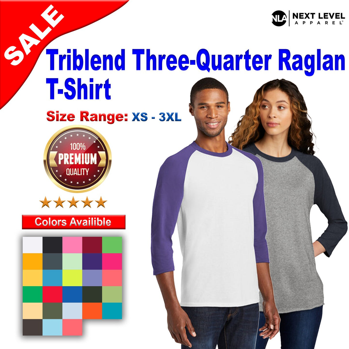 Next Level® Crewneck Triblend Three Quarter Raglan T-Shirt